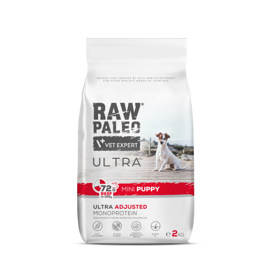 Hrană uscată pentru câini Raw Paleo Ultra Beef Mini Puppy 2kg
