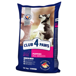 Hrană uscată pentru caței, toate rasele, CLUB 4 PAWS DRY FOOD, CU CONȚINUT RIDICAT DE PUI, 14 kg