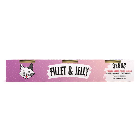 Recompensă umedă pentru pisici adulte Mr. Bandit Cat MIX, Fillet & Jelly, pui și vită, ton și somon, pui și miel, 3x80g