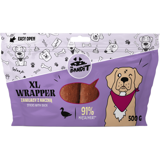 Recompense pentru caini Mr. Bandit WRAPPER XL, 13 cm, rata, 500g