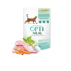 Hrana umeda pentru pisici adulte, Super Premium OPTIMEAL WET FOOD, IEPURE ÎN JELEU DE MORCOVI, 85g