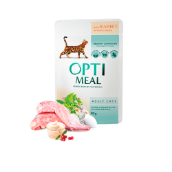 Hrana umeda pentru pisici adulte, Super Premium OPTIMEAL WET FOOD, iepure in sos alb, 85g