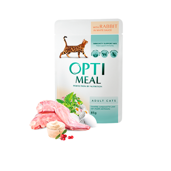 Hrana umeda pentru pisici adulte, Super Premium OPTIMEAL WET FOOD, iepure in sos alb, 85g Hrana umeda pentru pisici adulte, Super Premium OPTIMEAL WET FOOD, iepure in sos alb, 85g
