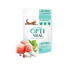 Hrana umeda pentru pisici junior, Super Premium OPTIMEAL WET FOOD OPTIMEAL, pui, 85g