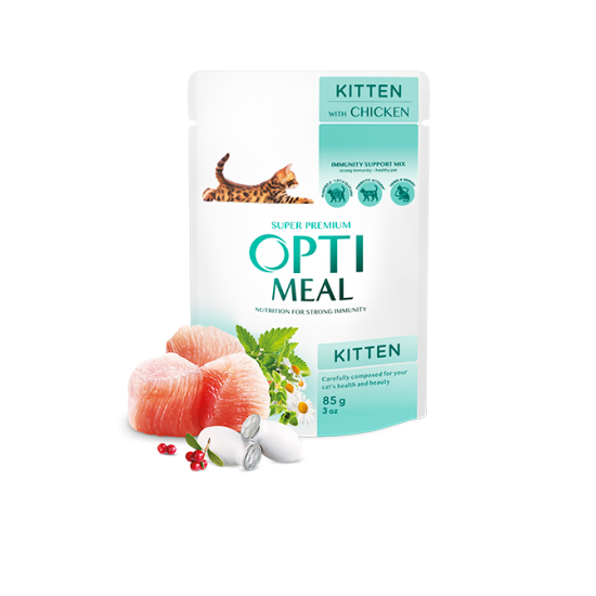 Hrana umeda pentru pisici junior, Super Premium OPTIMEAL WET FOOD OPTIMEAL, pui, 85g Hrana umeda pentru pisici junior, Super Premium OPTIMEAL WET FOOD OPTIMEAL, pui, 85g
