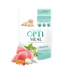 Hrana umeda pentru caini junior, Super Premium OPTIMEAL, CURCAN ȘI MORCOV ÎN SOS, 100g Hrana umeda pentru caini junior, Super Premium OPTIMEAL, CURCAN ȘI MORCOV ÎN SOS, 100g