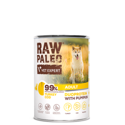 Hrană umedă pentru câini, adult, Raw Paleo Duo Protein, Curcan cu Cod și Dovleac, 400g Hrană umedă pentru câini, adult, Raw Paleo Duo Protein, Curcan cu Cod și Dovleac, 400g