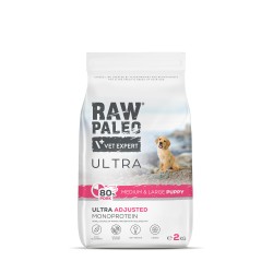 Hrană uscată pentru câini junior, Raw Paleo Ultra Pork, talie medie si mare, 2 kg Hrană uscată pentru câini junior, Raw Paleo Ultra Pork, talie medie si mare, 2 kg