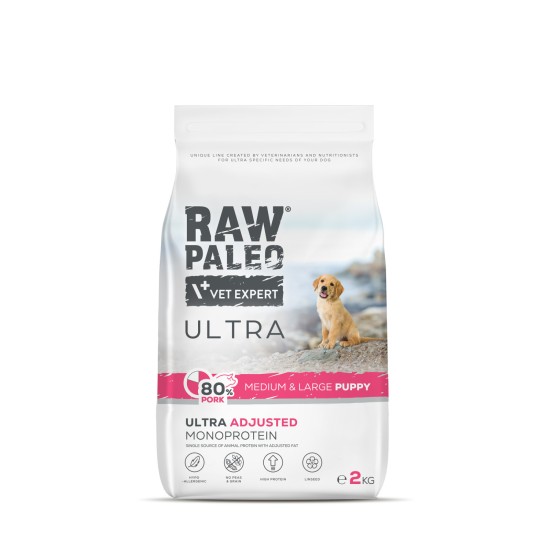 Hrană uscată pentru câini, Raw Paleo Ultra Pork, talie medie si mare, 2 kg
