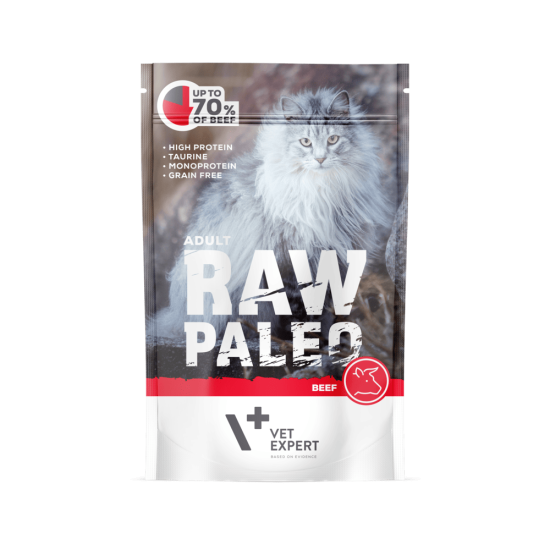 Hrana umeda pentru pisici, RAW PALEO CAT, adult, carne de vita, 100 g