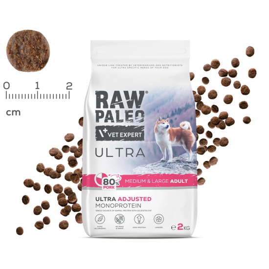 Hrană uscată pentru câini adulți Raw Paleo Ultra Pork, talie medie si mare, 10kg