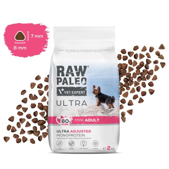 Hrană uscată pentru câini adulți Raw Paleo Ultra Pork, talie mică, 8 kg