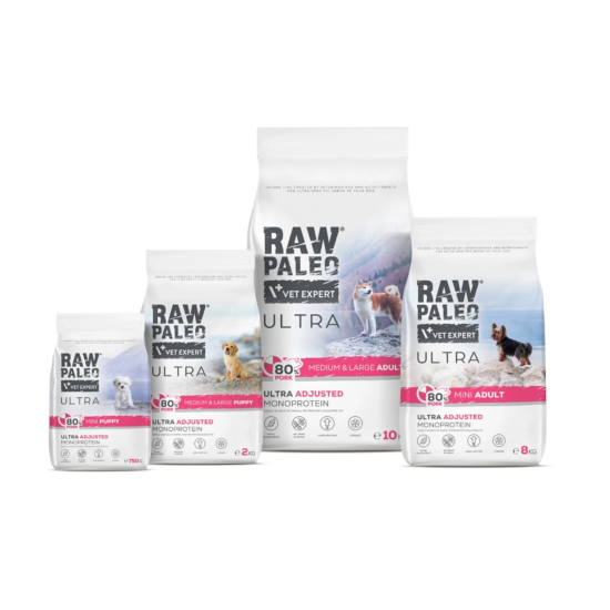 Hrană uscată pentru câini junior, Raw Paleo Ultra Pork, talie medie si mare, 10 kg