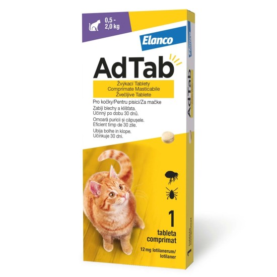 Cutie AdTab 12 mg comprimat masticabil pentru deparazitare pisici mici 0.5 - 2 kg