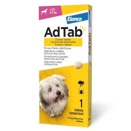 Cutie AdTab 112 mg comprimat masticabil pentru deparazitare caini 2.5 - 5.5 kg