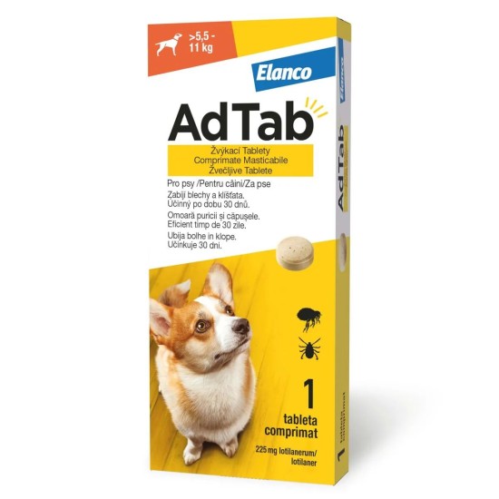 Cutie AdTab 225 mg comprimat masticabil pentru deparazitare caini 5.5 - 11 kg