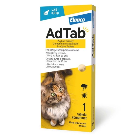 Cutie AdTab 48 mg comprimat masticabil pentru deparazitare pisici 2 - 8 kg