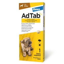 AdTab 56 mg, Antiparazitar Masticabil pentru Câini (1.3 - 2.5 kg), 1 Comprimat