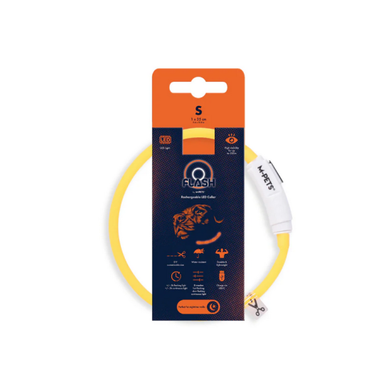 zgardă LED reîncărcabilă pentru câini M-PETS FLASH Orange USB vizibilă până la 300m