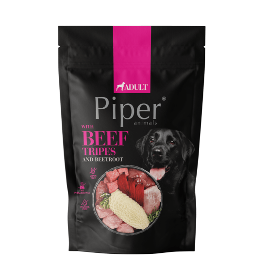Hrana umeda pentru caini PIPER DOG, burta de vita si sfecla rosie, 500g
