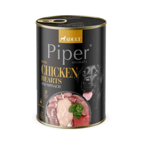 Hrana umeda pentru caini PIPER DOG, inimi de pui si spanac. 400g Hrana umeda pentru caini PIPER DOG, inimi de pui si spanac. 400g