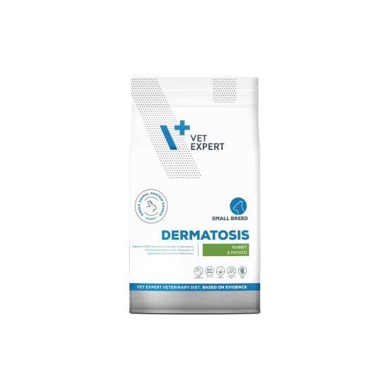 Dietă dermatologică completă pentru câini de talie mică Vet Expert DERMATOSIS Iepure & Cartof 8 KG