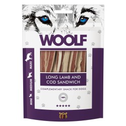 Recompense pentru câini WOOLF, sandvișuri lungi din miel cu cod, 100 g