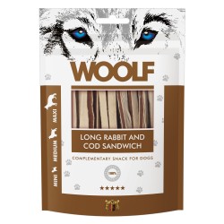 Recompense pentru câini WOOLF, sandvișuri lungi din iepure cu cod, 100 g