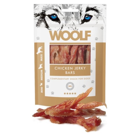 Recompense pentru câini cu pui Woolf Chicken Jerky Bars 100 g