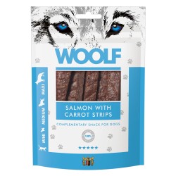 Recompense pentru câini WOOLF, fâșii de somon cu morcov, 100 g