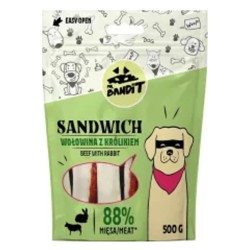 Recompense pentru caini Mr. Bandit SANDWICH, vita si iepure, 500 g Recompense pentru caini Mr. Bandit SANDWICH, vita si iepure, 500 g