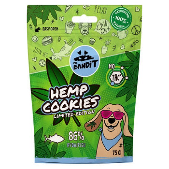 Recompense pentru caini Mr. Bandit HEMP COOKIES, peste, 75 g
