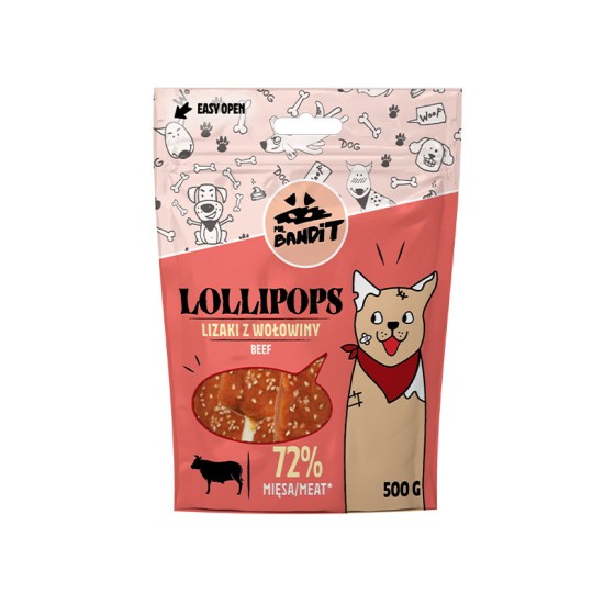 Recompense pentru caini, Mr Bandit LOLLIPOPS, vita si rata, 500g Recompense pentru caini, Mr Bandit LOLLIPOPS, vita si rata, 500g