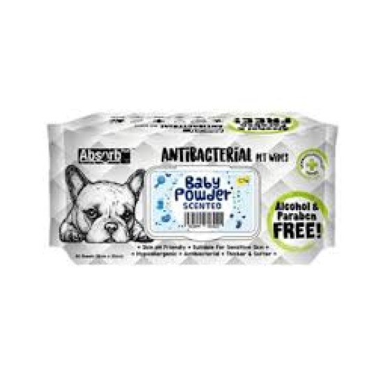 Servetele umede Absorb Plus Antibacterial, BABY POWDER, 80 buc