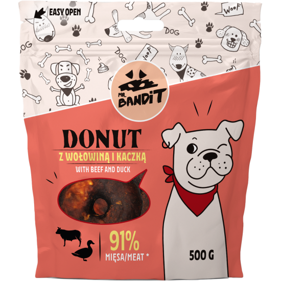 Recompense pentru caini Mr. Bandit Donut, vita si rata, 500g