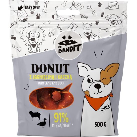 Recompense pentru caini Mr. Bandit Donut, miel si rata, 500g