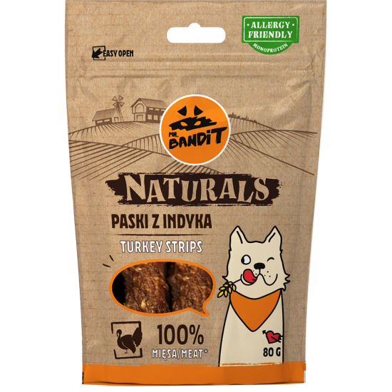 Recompense pentru caini Mr. Bandit Natural, curcan, 80g