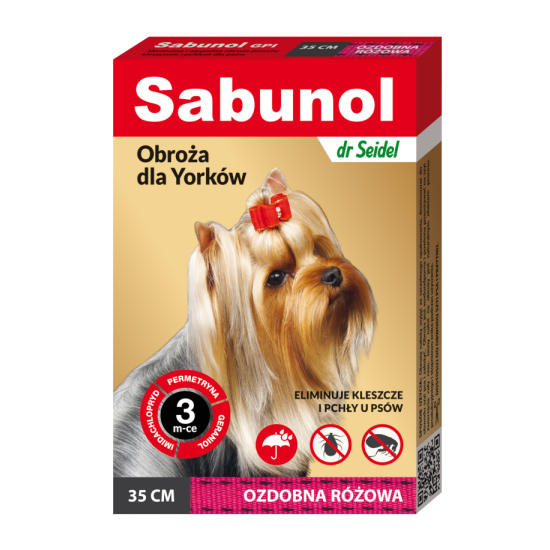 Zgarda antiparazitara caini, SABUNOL DOG GPI, 2-10 kg, roz, 35 cm