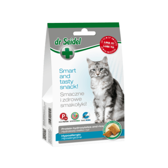 Recompense crocante, cu orez și proteine deshidratate pentru pisici Hipoalergice, Dr. Seidel 50g