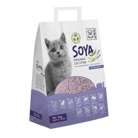 Asternut igienic din soia pentru litiera pisici, SOYA Organic, M-PETS, 100% biodegradabil, lavanda, 10 L Asternut igienic din soia pentru litiera pisici, SOYA Organic, M-PETS, 100% biodegradabil, lavanda, 10 L