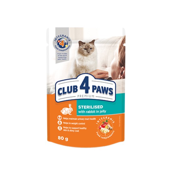 Hrana umeda pentru pisici adulte, CLUB 4 PAWS Premium, iepure in jeleu, 80g Hrana umeda pentru pisici adulte, CLUB 4 PAWS Premium, iepure in jeleu, 80g
