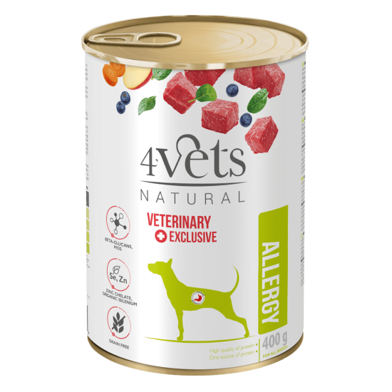 Dieta veterinara pentru caini cu simptome de alergii alimentare sau intoleranta, 4VetS Allergy, 400 g