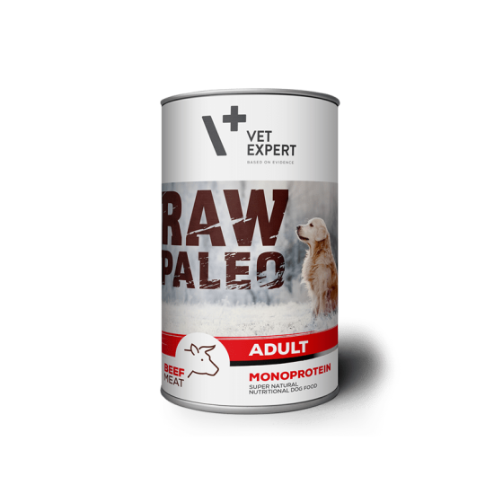 Hrana umeda pentru caini, RAW PALEO Adult, vita,conserva monoproteica,  800 g