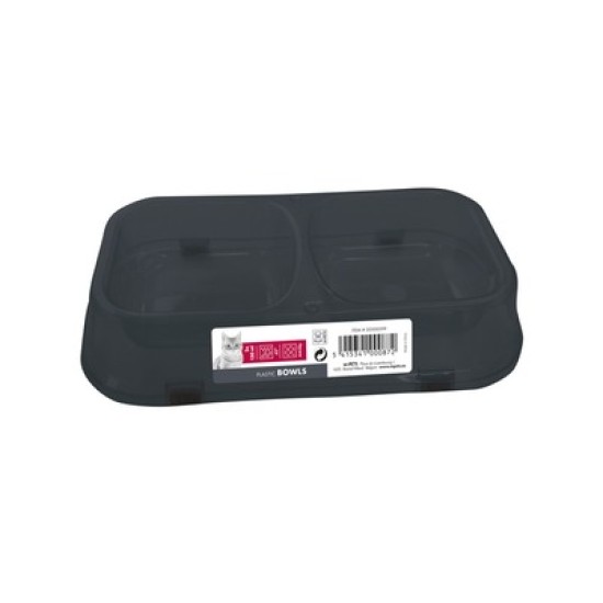 Bol dublu din plastic pentru pisici, M-PETS, 2 x 150 ml