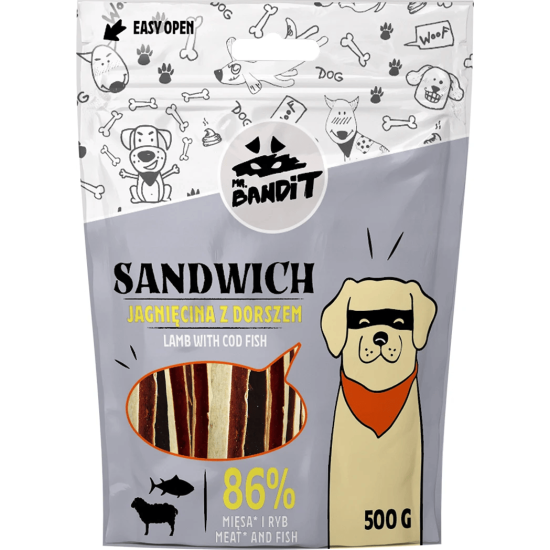 Recompense pentru caini Mr. Bandit SANDWICH lamb 500g Recompense pentru caini Mr. Bandit SANDWICH lamb 500g