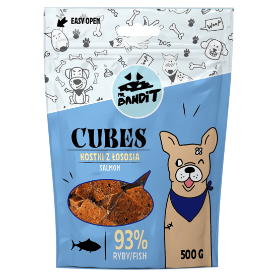 Recompense pentru caini Mr. Bandit, cuburi de somon, 500 g Recompense pentru caini Mr. Bandit, cuburi de somon, 500 g