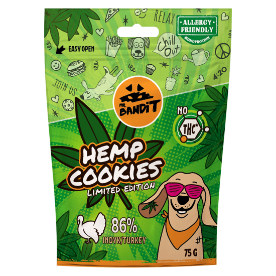 Recompense pentru caini Mr. Bandit HEMP COOKIES, curcan, 75 g