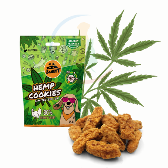 Recompense pentru caini Mr. Bandit HEMP COOKIES, curcan, 75 g