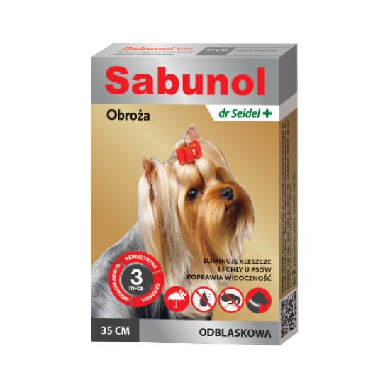 Zgarda antiparazitara pentru caini, SABUNOL DOG GPI REFLECTIVE, gri cu efect reflectorizant, 2-10 kg, 35 cm