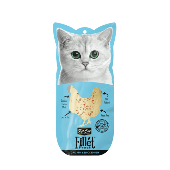 Recompense lichde pentru pisici Kit Cat Fillet Fresh, pui si peste afumat, 30g